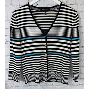 ESCADA Vintage 90's Striped Rayon Knit Striped Cardigan Size 36/Small Black Blue